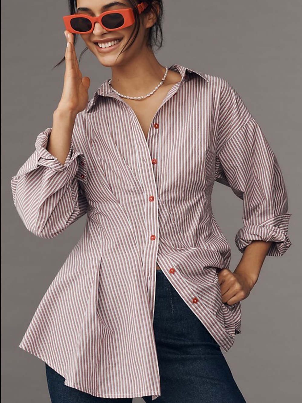 Maeve Anthropologie Waisted Striped Button Down Shirt Small